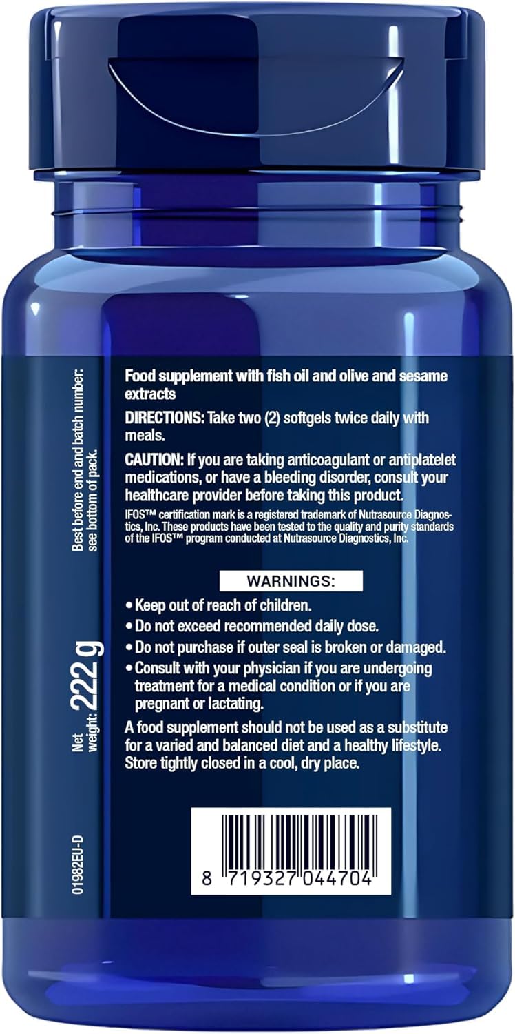 Life Extension - Super Omega-3 Plus EPA/DHA 120 Gélules - Lignanes de Sésame, Extrait d'Olive - Oméga-3 Haute Dose pour la Santé Cardiaque et Cérébrale