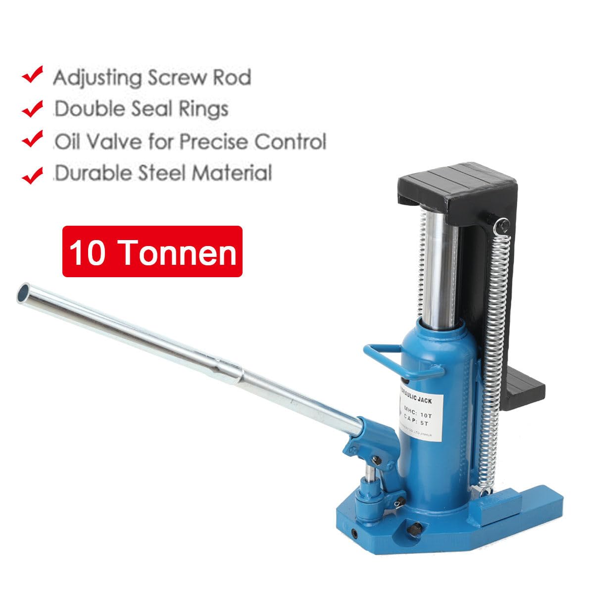 Wagenheber Hydraulisch Hydraulikheber 10T Oben Maschinenheber 5T Zehenkapazität Wagenhebewerkzeug Stempelheber Maschinenheber Schwerlastheber