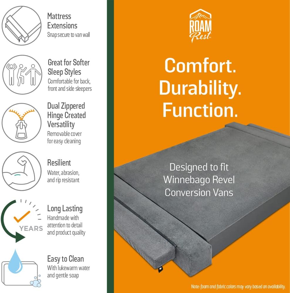 RoamRest Revel Van Mattress - Direct Replacement Mattress with Plush Comfort Grey