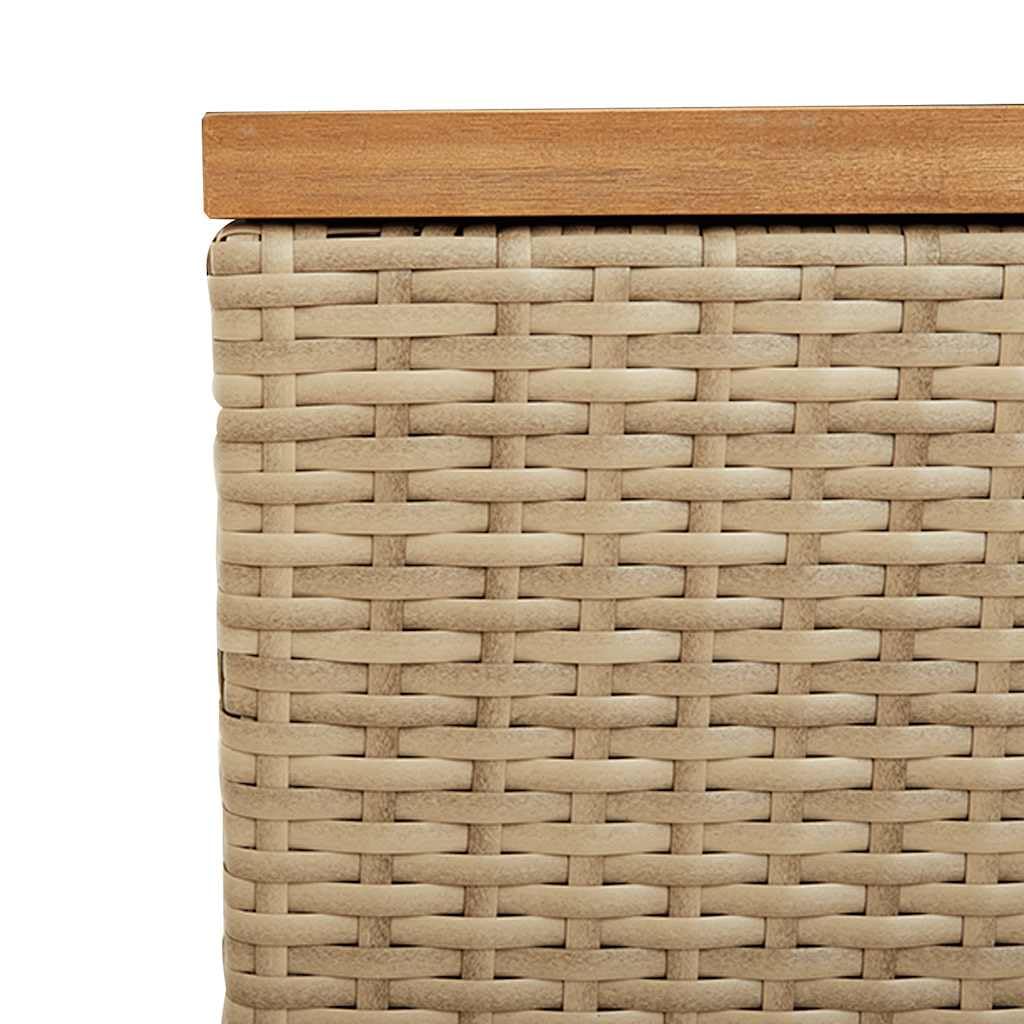 Baule da giardino beige, 220 x 50 x 54 cm, in polyrattan, con piano in legno di acacia, borsa interna impermeabile e molla a gas, per terrazza, balcone, piscina