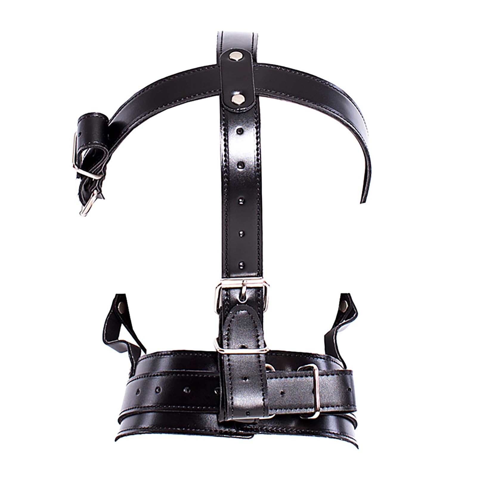 Noir Masque de tête en cuir PU avec harnais et bâillon amovible pour pénis Masque de tête à capuche BDSM Restraint Gode bâillon en silicone Sexuel pour Hommes Femmes Couple (Long 10cm)