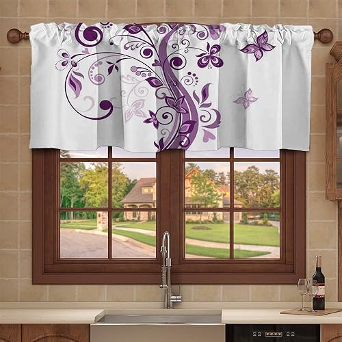 Miniatura 23 de Cortina cenefa, patrón japonés floral, cortinas de cocina, con bolsillo para cortina, cenefa de tratamiento para ventana de baño, 42 x 18 pulgadas