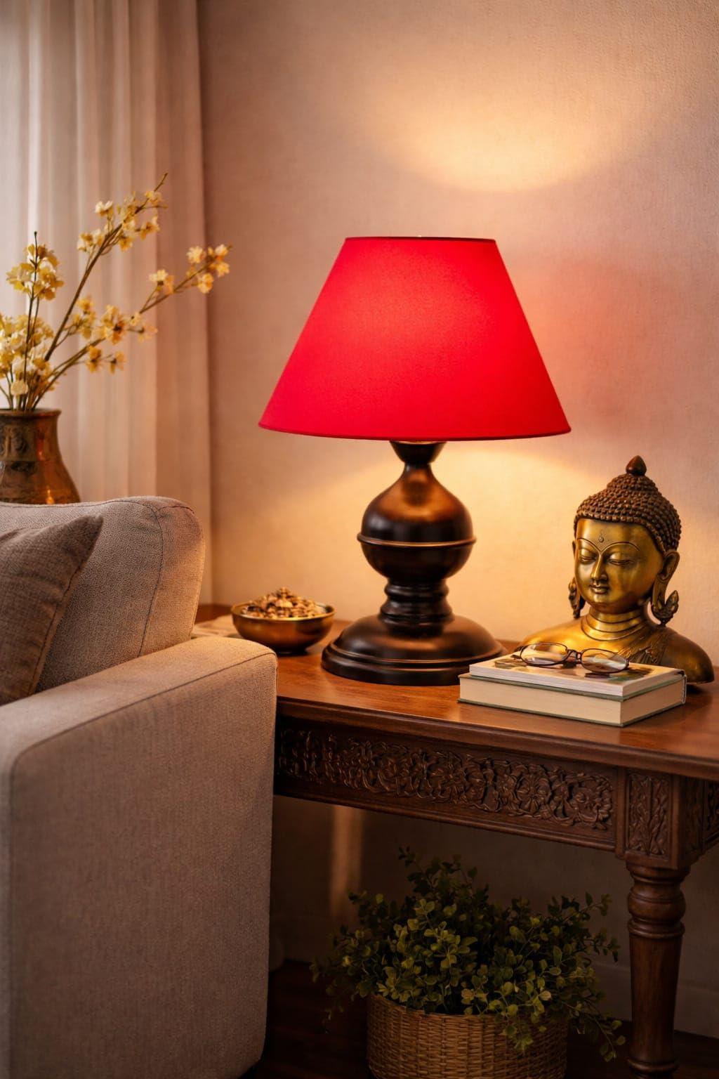 tu casa Table Lamp | Home Decor Items for Living Room | Metal Table Lamp | Bedside Lamps for Bedroom | Lamps | Room Décor | Night Lamp | Housewarming Gifts for New Home (Red Shade)-image-17