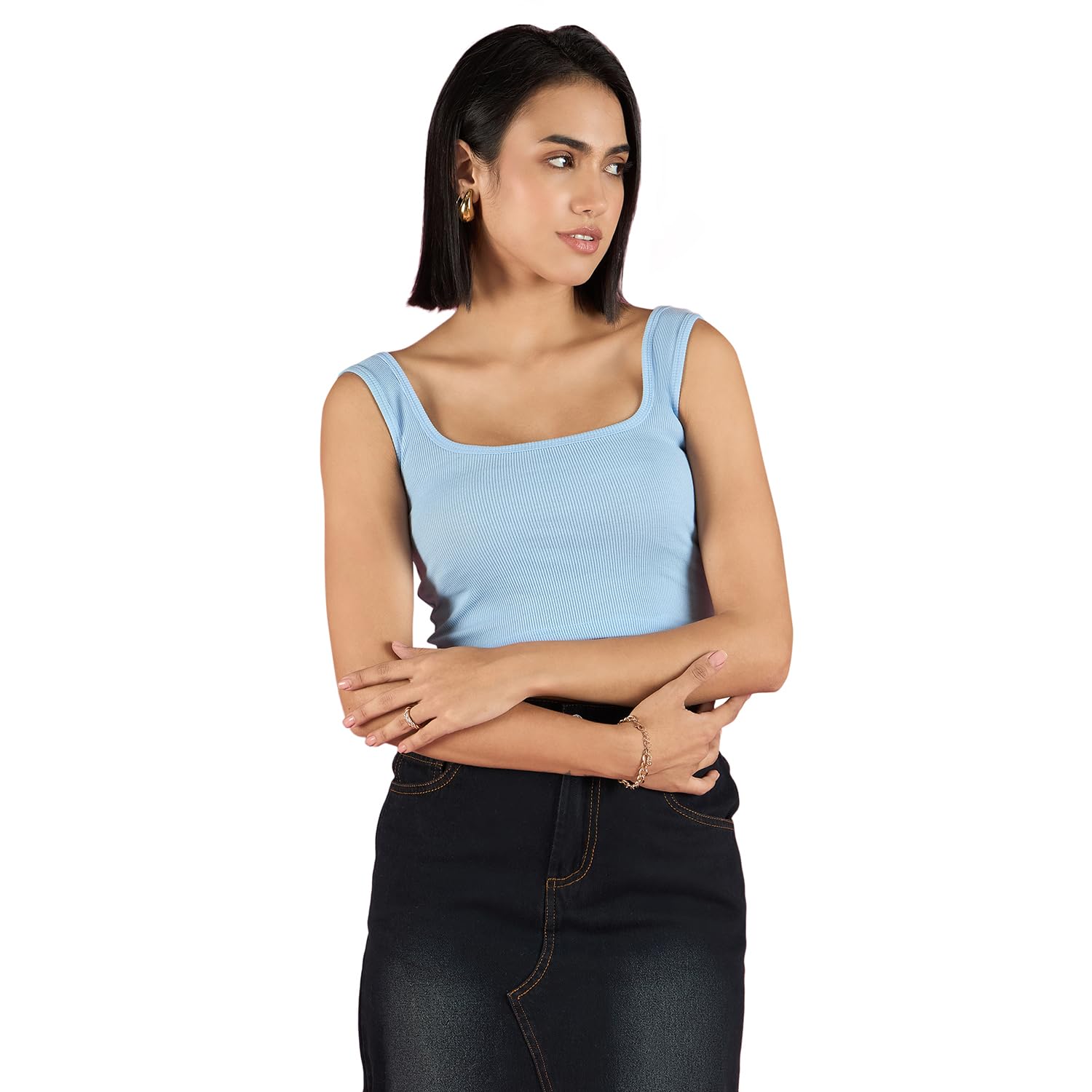 bearbrother Women's Ribbed Square Neck Sleeveless Crop Tank Top-picture-33