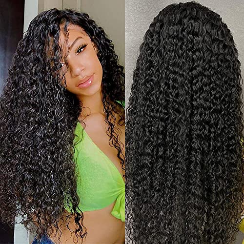 Image of Water Wave Lace Front Wigs Human Hair Brazilian 180% Density Virgin Hair 4X4 Deep Curly Lace Closure Wigs for Black Women Pre Plucked with Baby Hair Natural Color (24 Inch,Water Lace Closure Wigs)