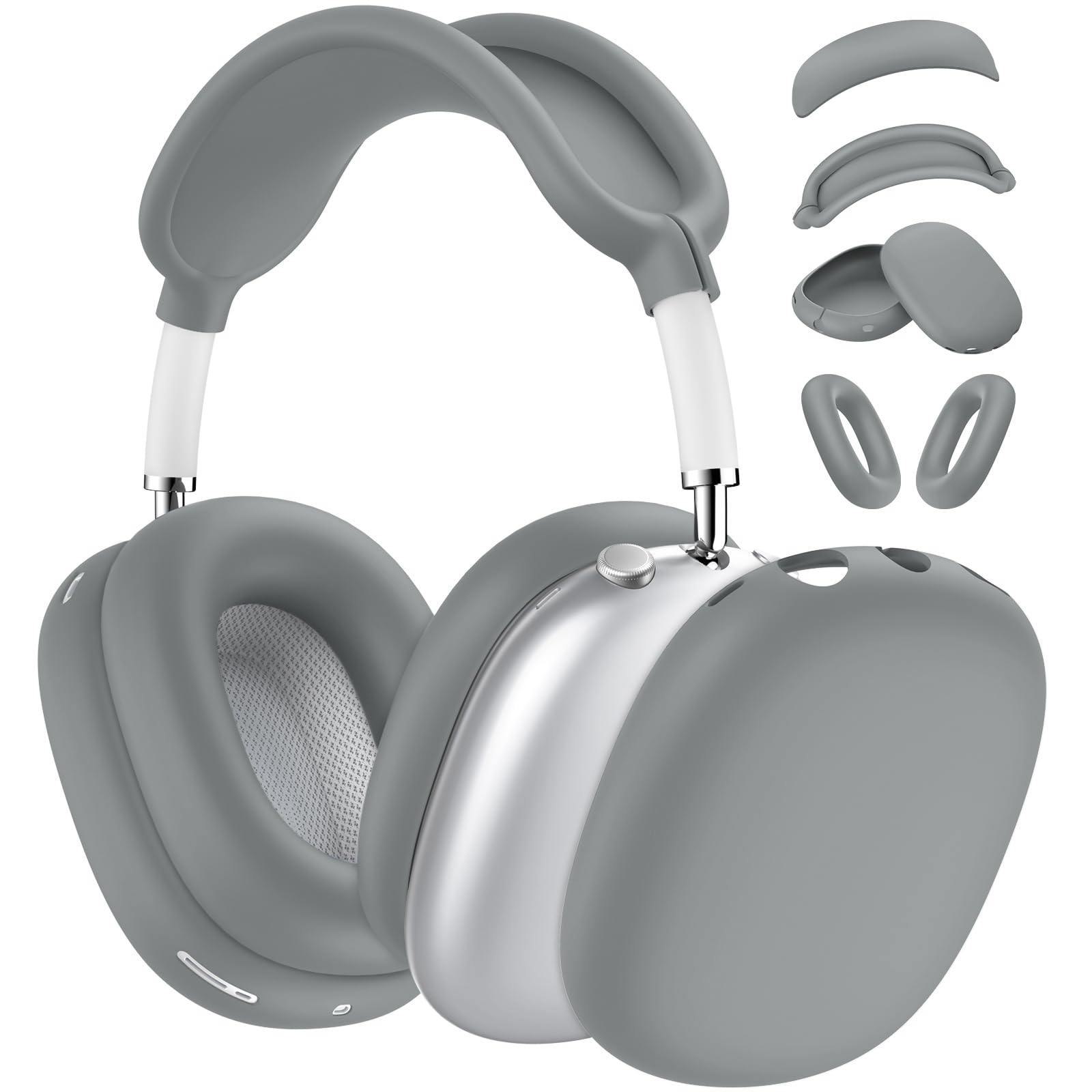 [4 in 1] Silicone Case Cover for AirPods Max USB-C (2024), Anti-Scratch Sweat-Proof Ear Pad Case Cover/Ear Cups Covers/Headband Covers Accessories Silicone Protector for AirPods Max Headphones (Gray)