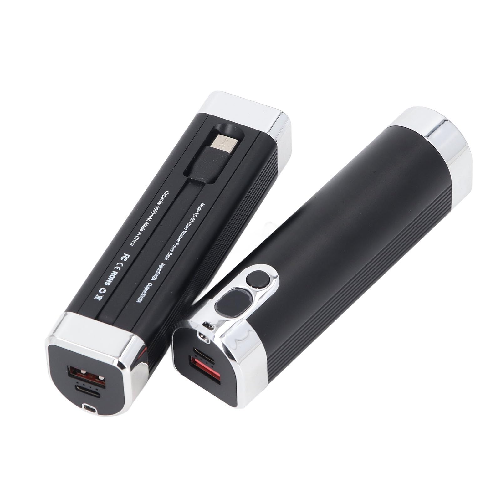 Scaldamani Elettrici Ricaricabili Magnetici 3 in 1 con Torcia e Power Bank per Pesca Campeggio Confezione da 2