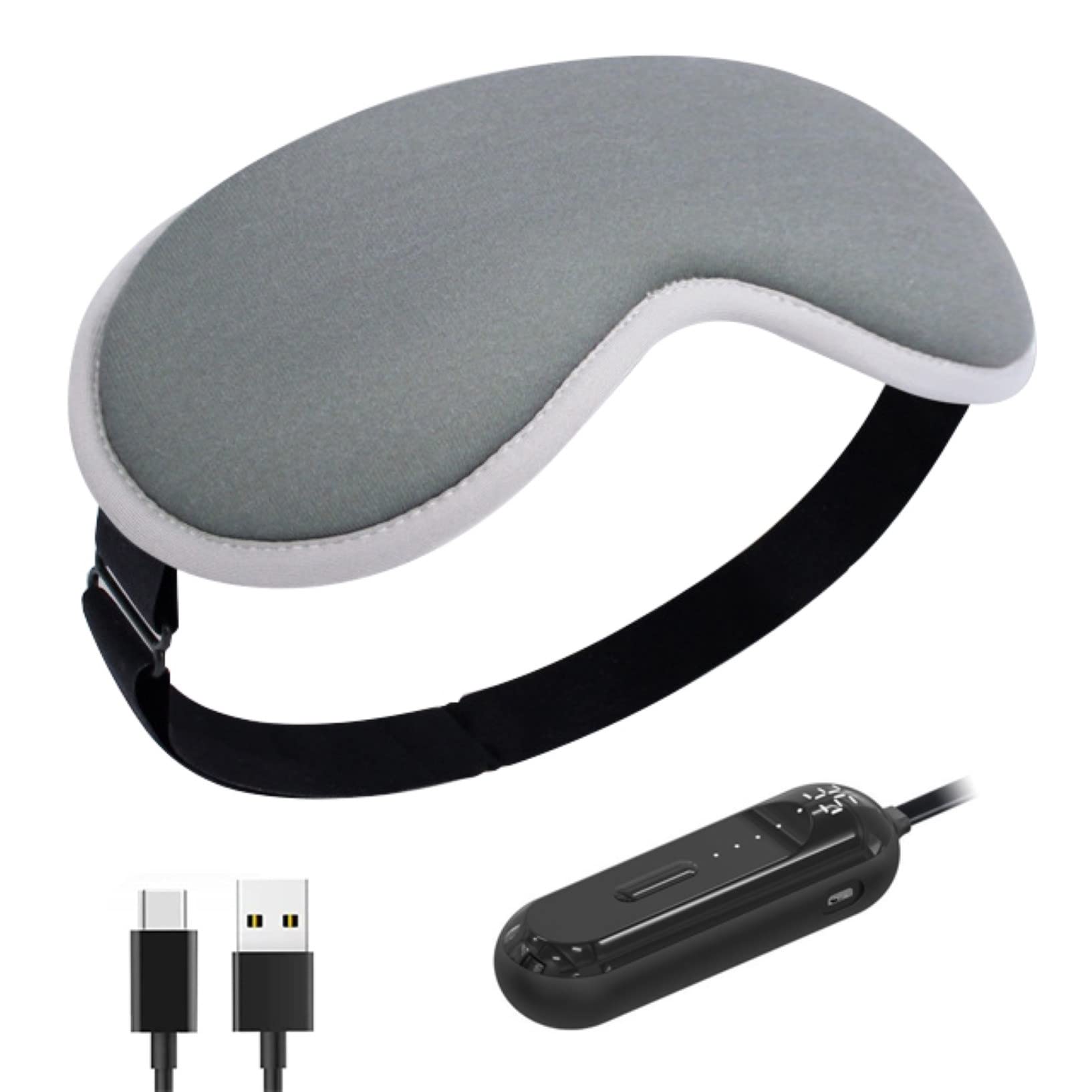 Bezprzewodowa podgrzewana maska na oko, USB wielokrotnego napełniania gorącą parą maska na oczy z kontrolą temperatury do spania, suchych oczu (kolor: jasnoszary, rozmiar: 21 * 9 cm)