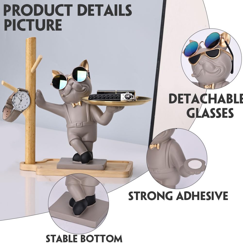 Resin Gray Bulldog Tray Statue for Entryway Decor, Multi-Purpose Holder for Keys, Candy, Jewelry, and Earrings - Perfect for Home Decor, Modern Art, Dining Table, Office Desk, Entryway Decor (Gray) - Image 3