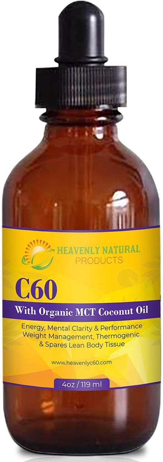C60 Supplement with MCT Oil, Coconut Oil Organic for Energy, Mental Clarity -MCT Wellness, Brain Supplement, Support Cholesterol Health, Antioxidant Supplement-Bodybuilding by Heavenly Natural-4oz 1pk