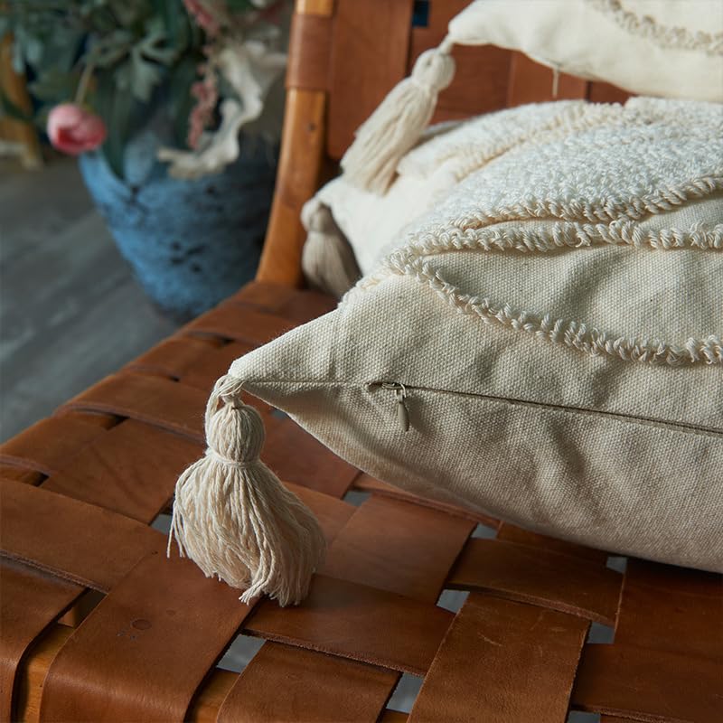 1/2 pz Federe per Cuscini Boho con Foglie Trapuntate 45 X 45 Cm Federa Rustica Rustica Beige Federe per Cuscini Decorativi per Divano Interno