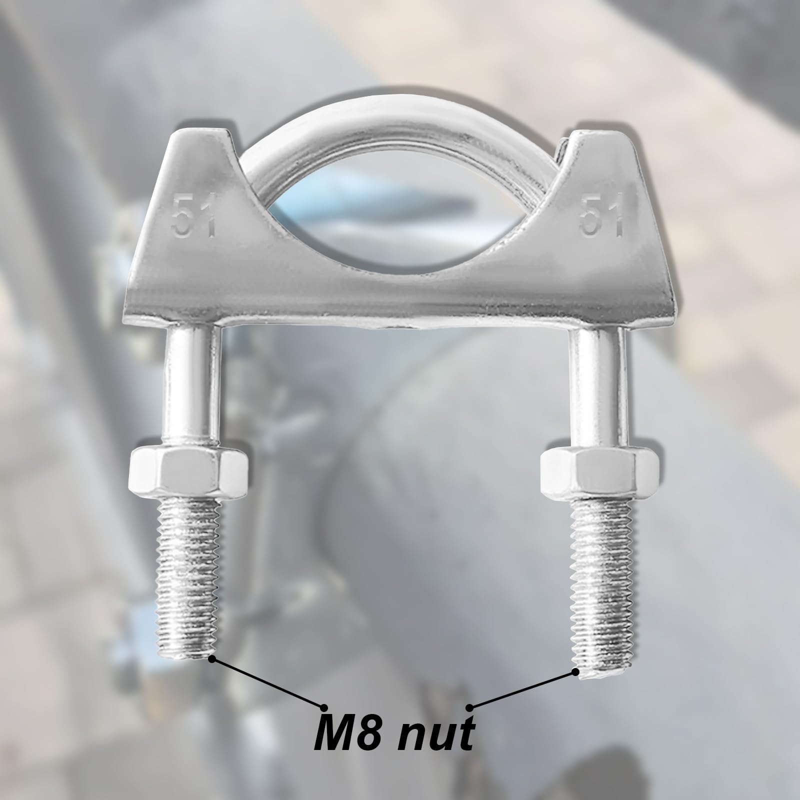 2 abrazaderas M8 para tubo de escape en U, diámetro de 50 mm, acero galvanizado, silenciador, abrazaderas con brida para sillín