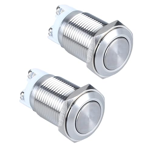 Paquete de 2 interruptores de botón de metal con pestillo de 0.630 in, resistente al agua, IP66, antivandalismo, IK09 para orificios de montaje de
