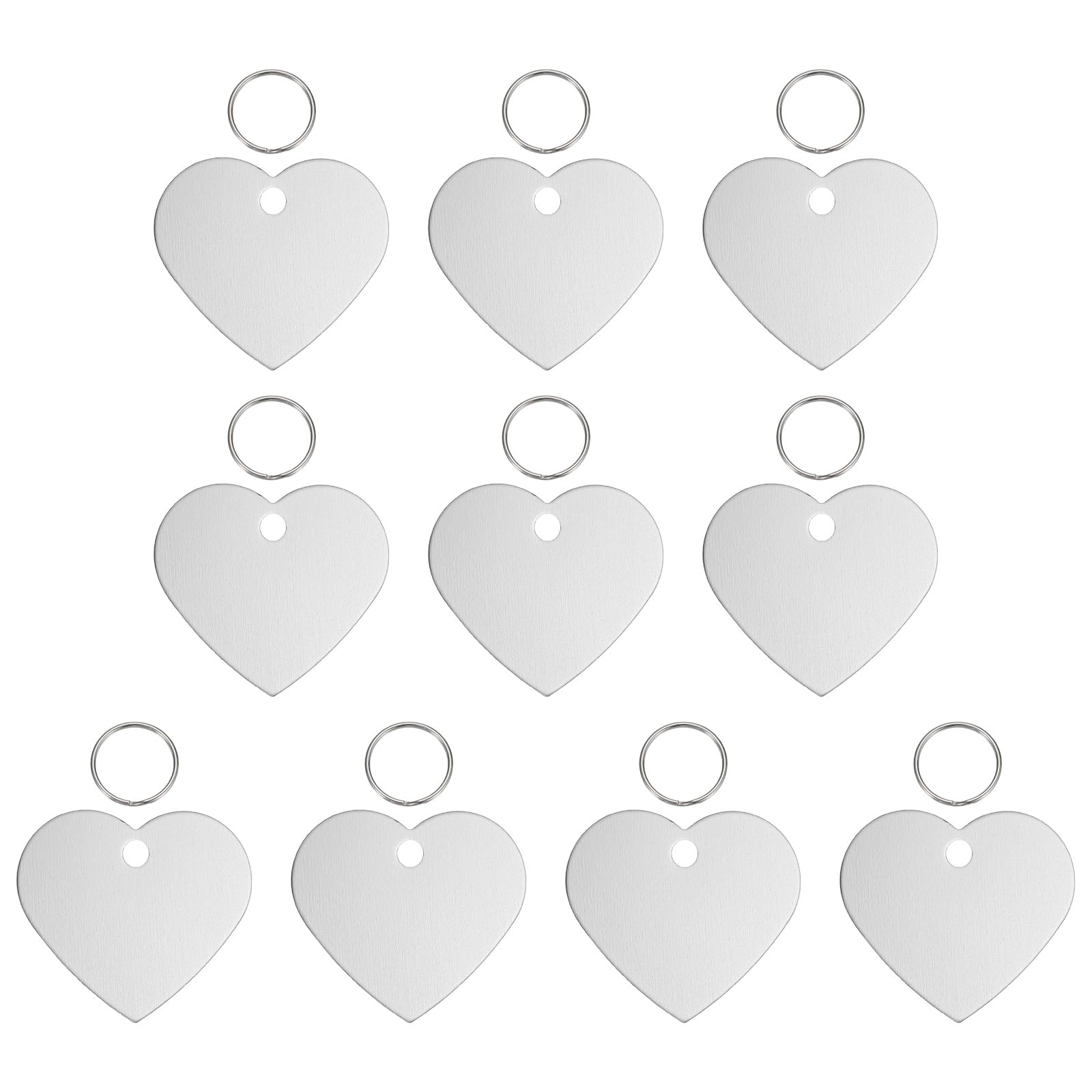 sourcing map Pet ID Tags, Personalized Dog Cat Tag Stainless Steel Aluminum Heart Shape Engraved Blank with Key Ring 38x33mm, (Silver, 10 Pcs), Intended for Dog/Cat/Name/Pendant Crafts