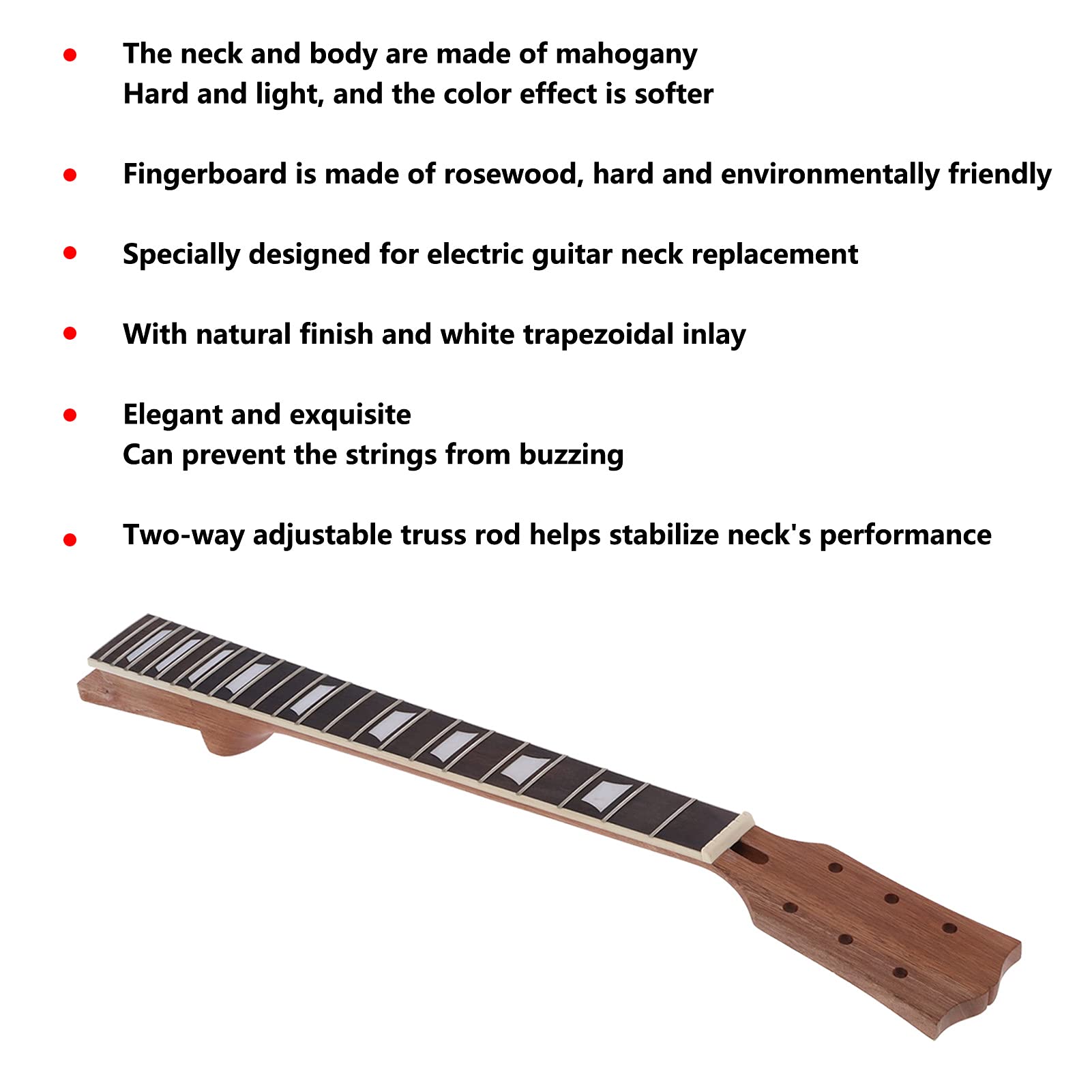 Electric Guitar Neck, 65.5cm Mahogany with 22 Frets, Rosewood Fingerboard, Two way Truss Rod, Elegant Appearance, Replacement Part for Guitars