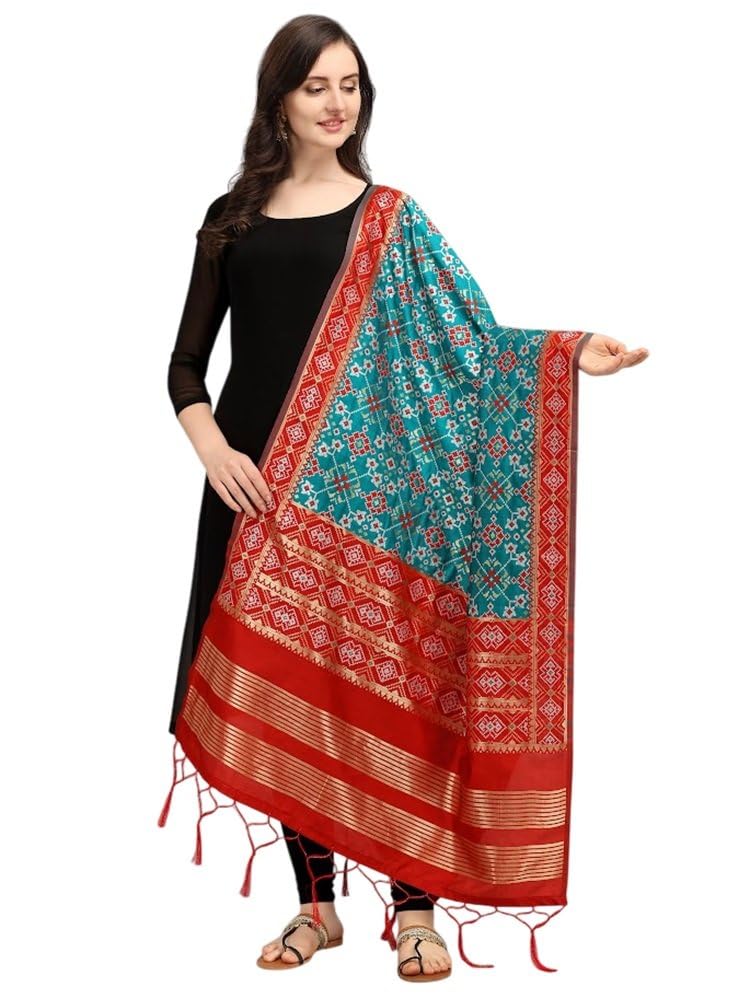 Women's Woven Silk Blend Firozi Patola Bandhani Ikat Dupatta with Tassels - Elegant Chunni for Women and Girls - Size: 1M x 2.25M-picture-31