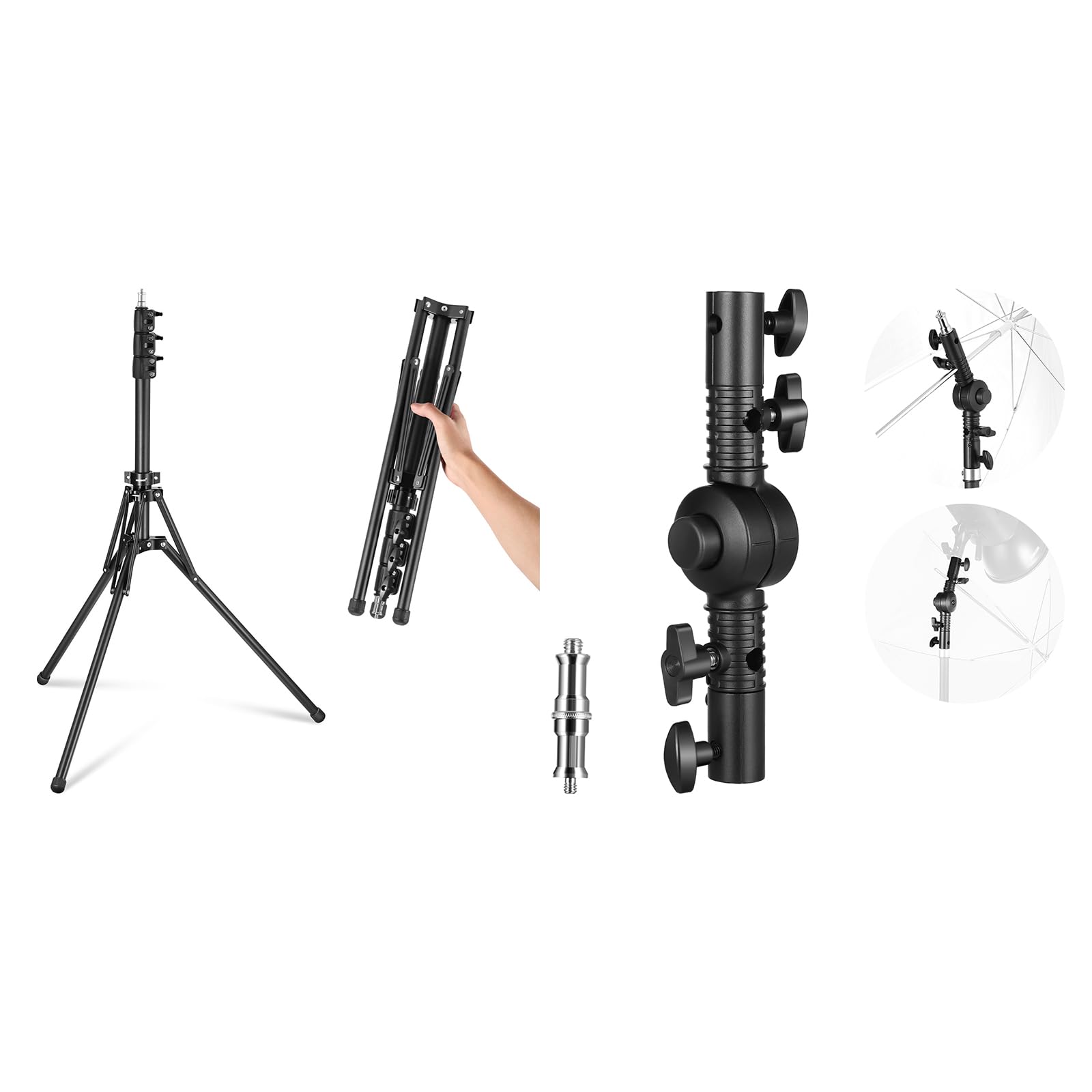 Neewer ST178B Light Stand with 180° Reversible Legs, 70"/178cm Portable Travel Tripod Stand 1/4" Screw & 5/8" Stud for Photography Speedlite Strobe Ring Light, UA039 Flash Bracket Mount Included
