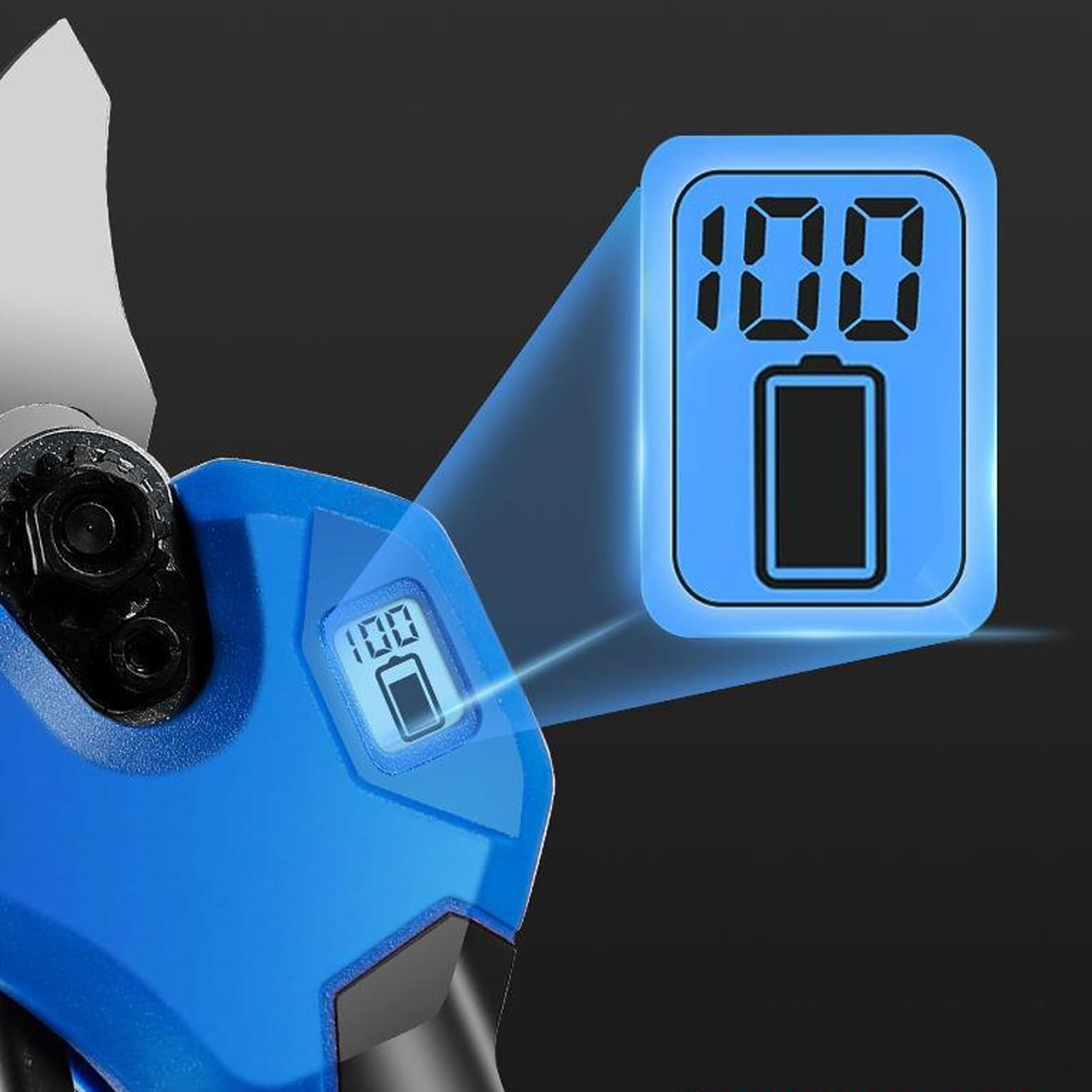 Elektryczne nożyce do przycinania, Sekator elektryczny, Bezprzewodowe nożyce elektryczne, Średnica cięcia 30 mm, Profesjonalne elektryczne nożyce do przycinania akumulatorowego, Do małych gałęzi blue