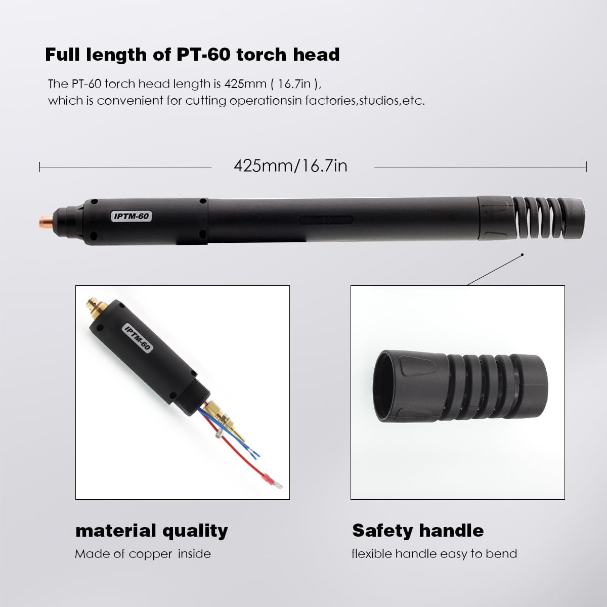 WeldingStop IPTM-60 Non-HF Pilot Arc Straight Head Body Plasma Cutting Torch, CNC Machine Gun 60A for PT-60 PT60 IPT60 IPTM60 Plasma Cutting Torch 1PK