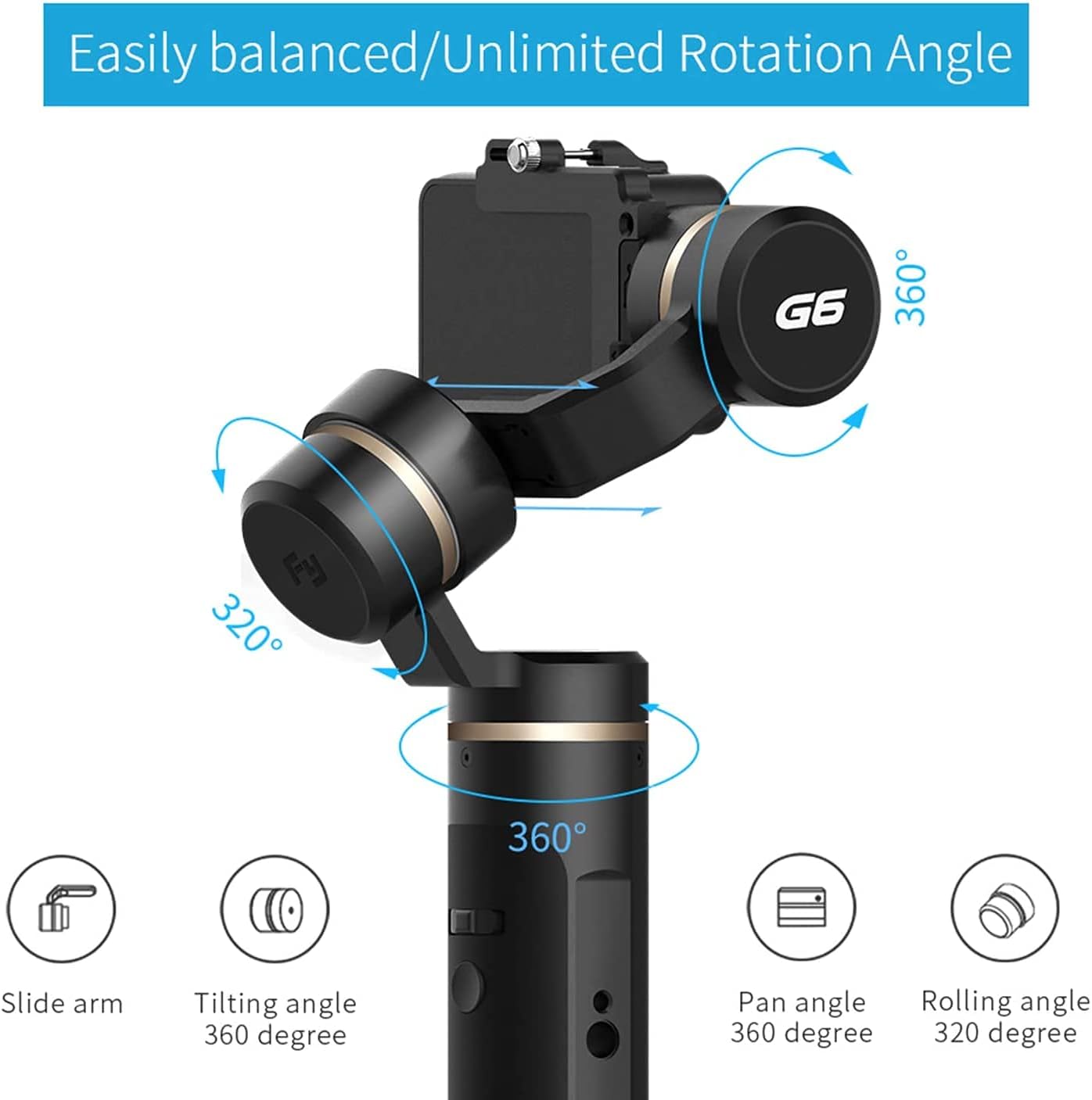 Tор Brаndѕ 3-Axis Gimbal Stabilizer Compatible with GoPro 8 Action Camera Handheld Gimbal Tripod Mount Splash-Proof Wireless Control for Gopro Hero 8 7 6 5 with Extra extensin Rod and Tripod Kits Feiyuteh G6