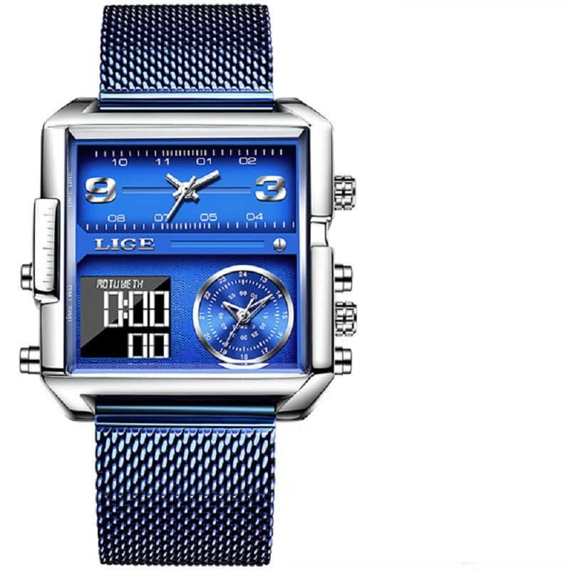 OVERFLY 8925-Blue 3 Time Zone Digital Chronograph Luxury Watch for Men (B0BDS28HKM) Amazon Price History, Amazon Price Tracker