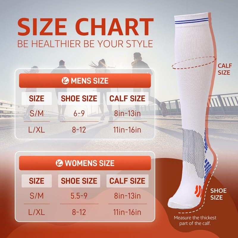Kickticks 4 Pairs Compression Socks for Woman & Man Unisex 20-30mmHg Knee high Plus Size Wide Calves for Flying Running… - Image 6