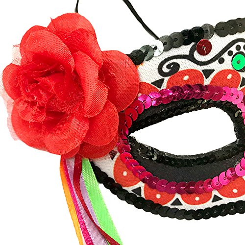 Kepato Masquerade Death Masks With Red Flowers Lace For Halloween Party,Day Of The Dead Sugar Skull Mask,Dia De Los Muertos #TOP3