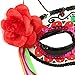 KEPATO Masquerade Death Masks with Red Flowers Lace for Halloween Party,Day of the Dead Sugar Skull Mask,dia de los muertos