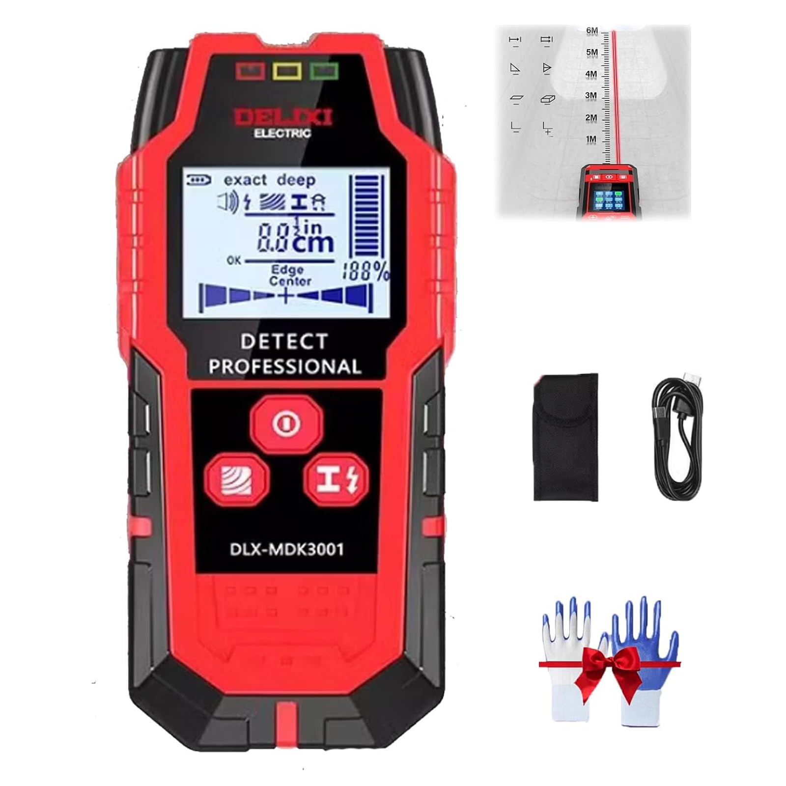 Multifunctional 4-in-1 Wall Scanning Detector, Stud Finder Wall Scanner, with Smart Sensor, High Sensitivity Aadjustable, Hd LCD Display, Accurate Positioning, for Metal/Studs (Battery Model)