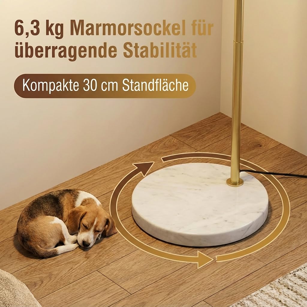 Stehlampe Wohnzimmer Dimmbar Gold, Modern Glockenschirm Design LED Stehleuchte mit Fernbedienung, Timer, 3 Lichtmodi und Speicherfunktion, 175cm Höhenverstellbar Bogenlampe Fußschalter Schlafzimmer