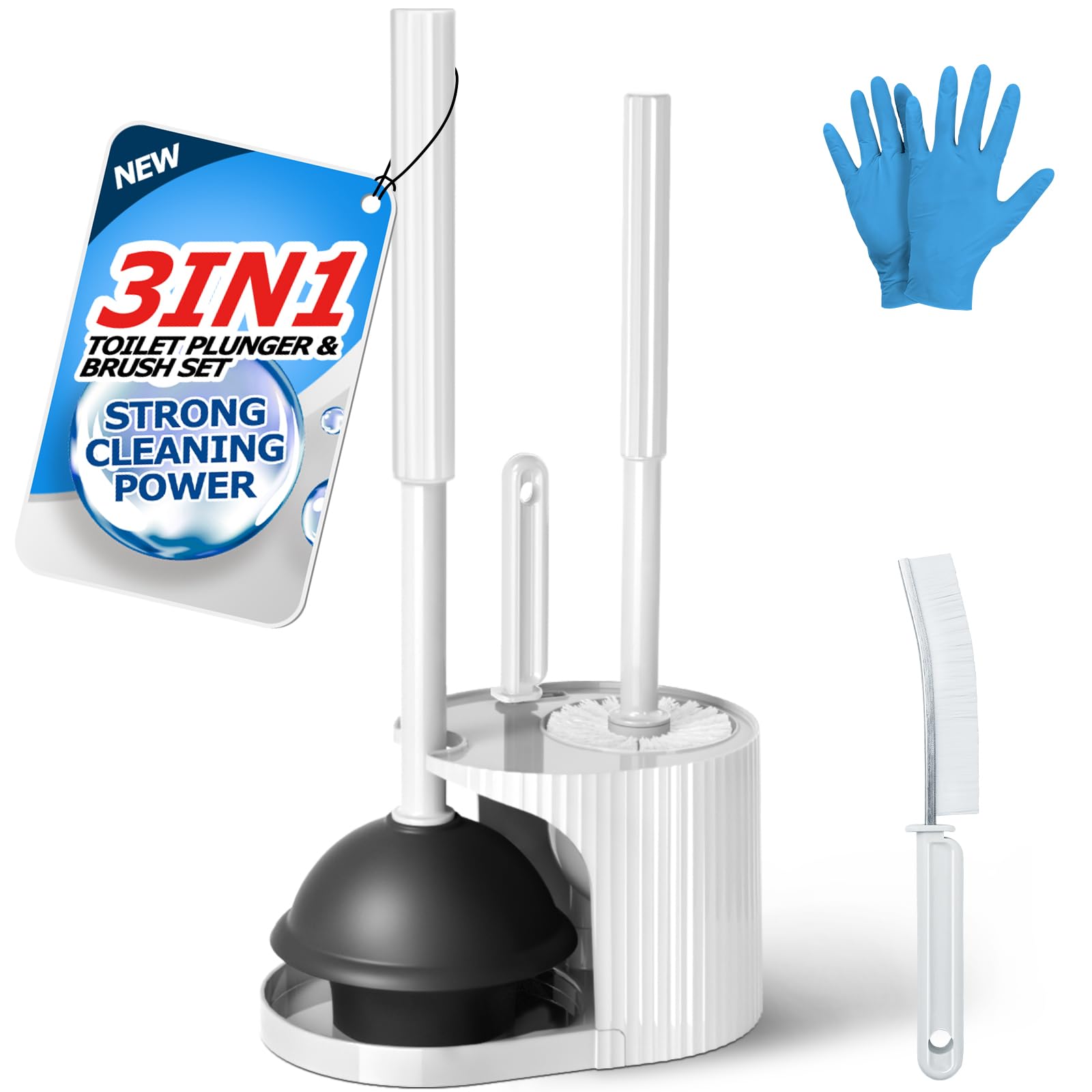 FORASTO 3 in 1 Toilet Brush and Plunger Set