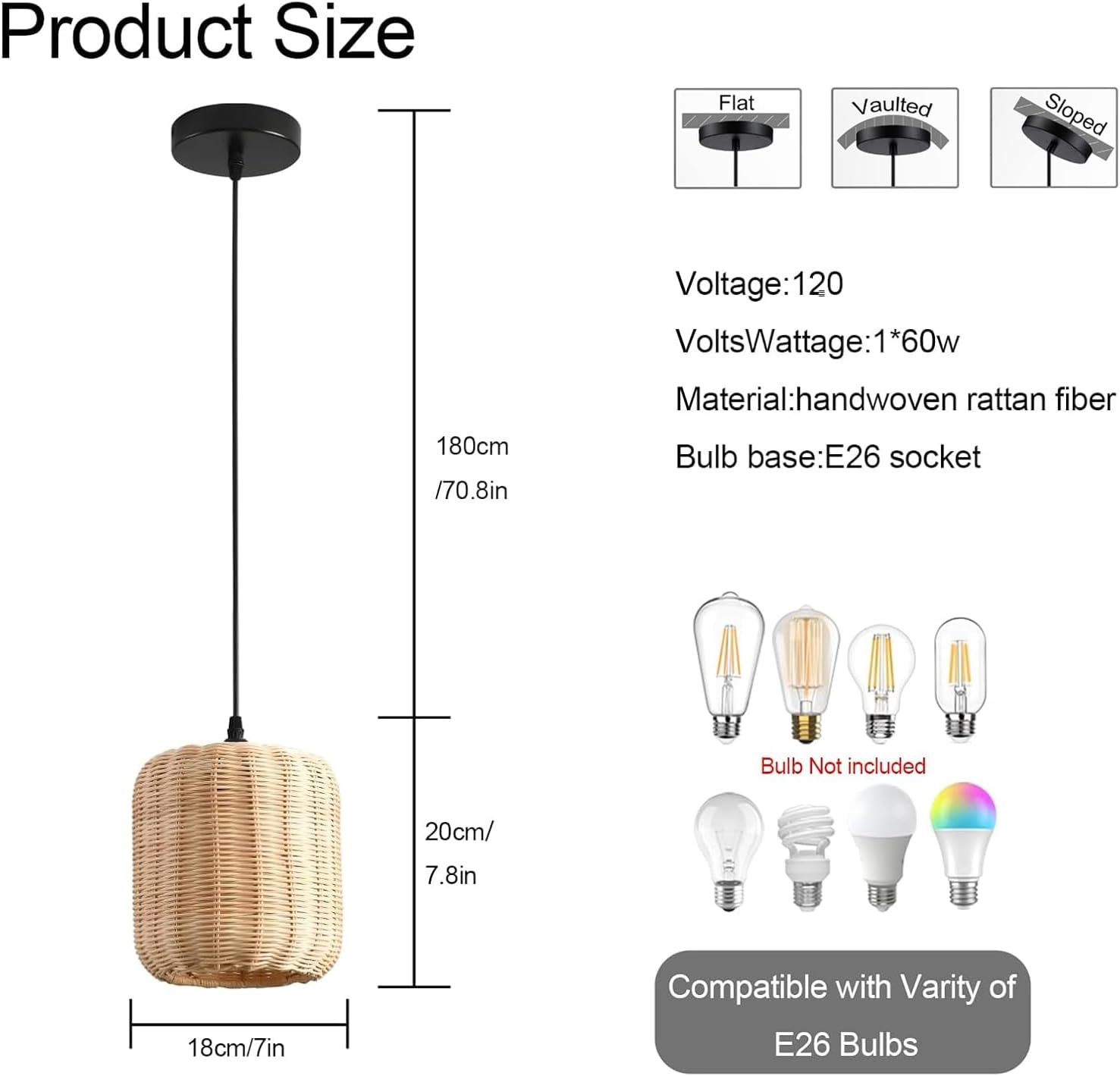 TeruTeru Ji Kaikang 3-Pack Mini Rattan Pendant Light,7.87" Rustic Bamboo Hanging Light Hand-Woven Rattan Chandelier for Dining Living Bedroom Kitchen Farmhouse