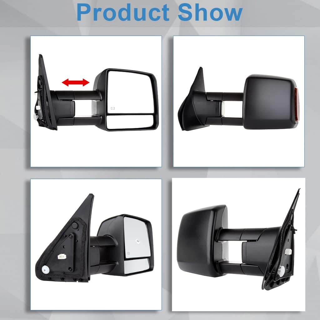 ECCPP Passenger Left Driver Right Tow Mirrors Pair Set Side LED Signal Power Heated Manual Telescoping Black Towing Mirrors Replaceme fit 2007-2016 for Toyota for Tundra (Pair Set) (A Pair)