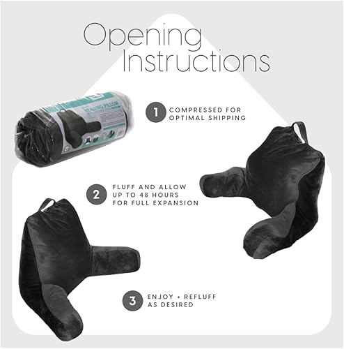 Vista 5 de Milliard CertiPUR - Almohada de lectura con brazos, color negro, acogedora almohada trasera de espuma viscoelástica triturada para cama sentada