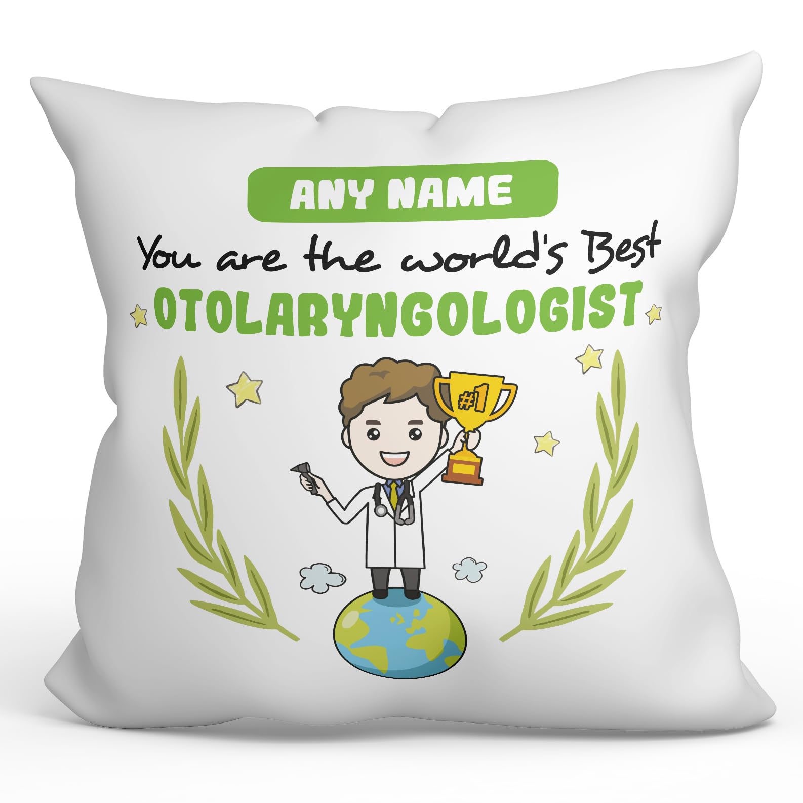 MUGFFINS Personalised Cushion for OTOLARYNGOLOGIST man Padding included - in English - You are World's Best - Funny custom gift - Pillow: cover and filling 15.7x15.7 inches โ image 1