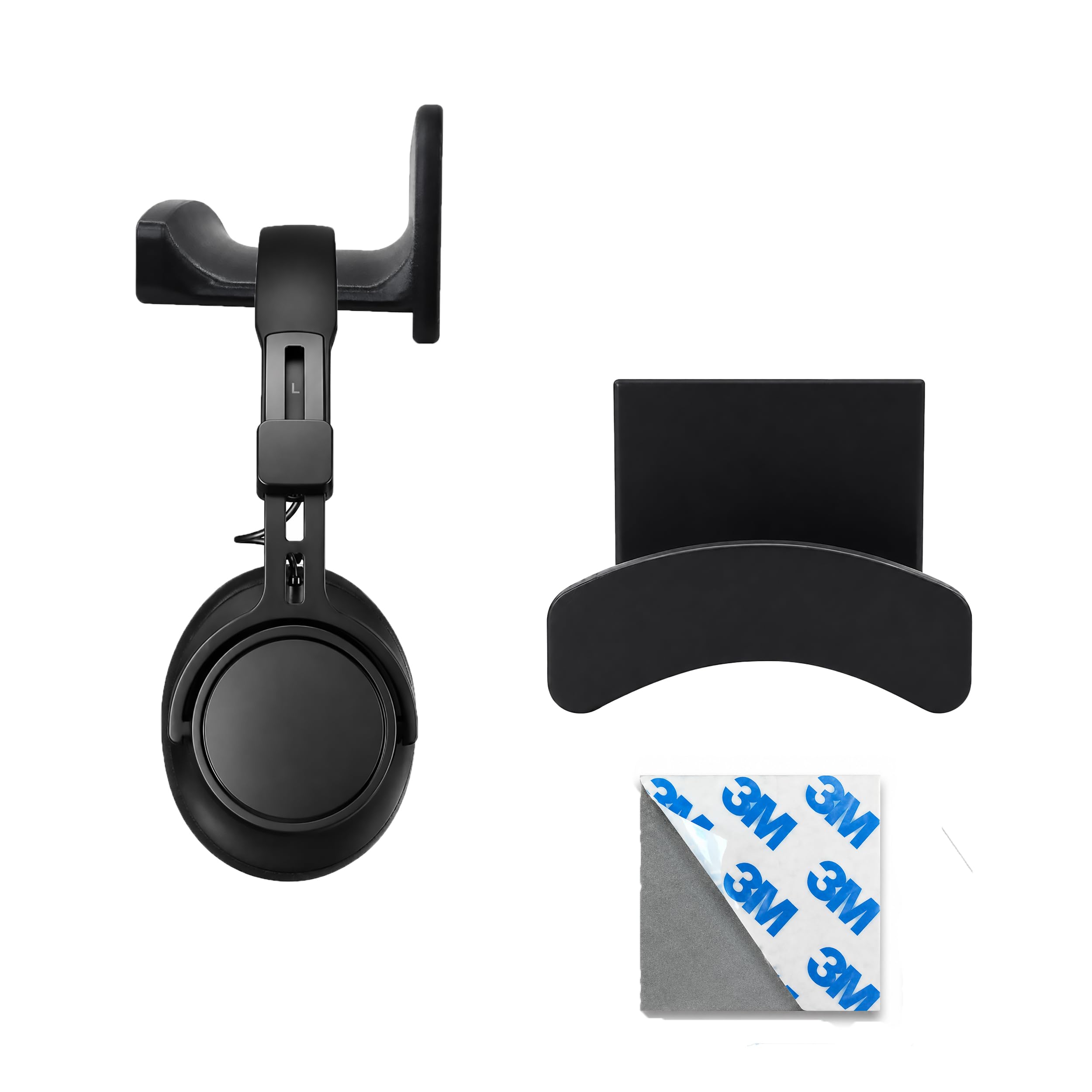 headphone holder with self adhesive, wall mount headset stand for gaming and pc, no screws, black, (pack of 1, black).