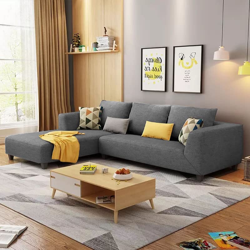 Image of Galib LHS 4 Seater L Shape Sofa Set for Living Room (Dark Grey Fabric)