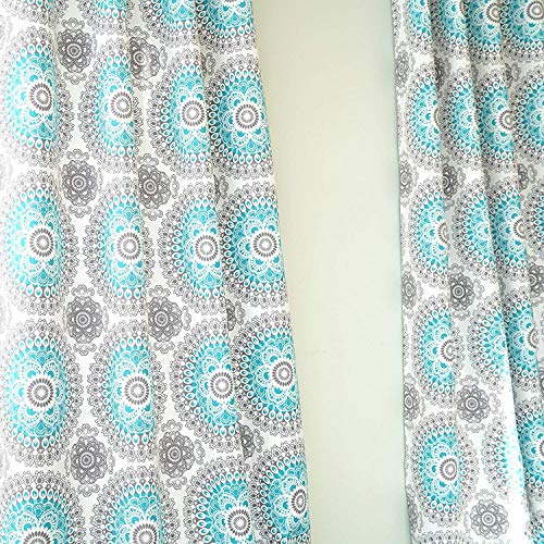 Driftaway Bella Medallion And Floral Pattern Room Darkening And Thermal Insulated Grommet Window Curtains 2 Panels Each 52 Inch By 96 Inch Aqua And Gray #TOP1