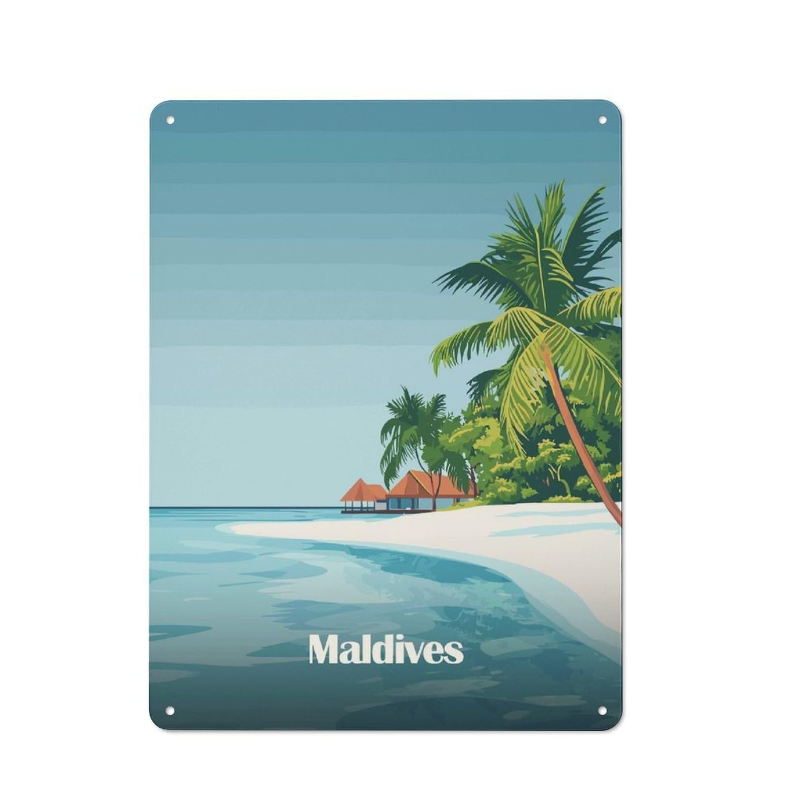 Junmoney Style-14 Modern Retro Decorative Metal Plaque 40X30cm Featuring Maldives Beach Scene, Loft Wall Plaque For Flat, Bar, Studio Or Gallery Wall