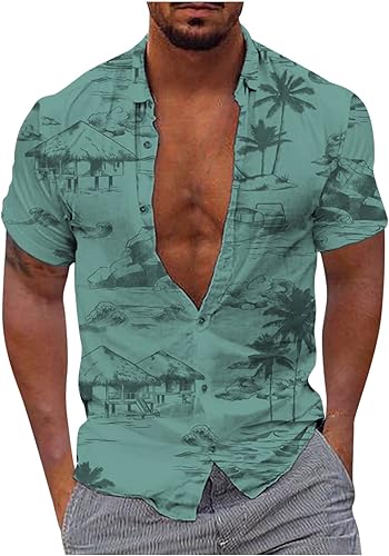 Miniatura 1 de Camisetas para hombre, estilo casual, hawaiano, playa, verano, con botones, a la moda, ajustadas, para entrenamiento, Myscle