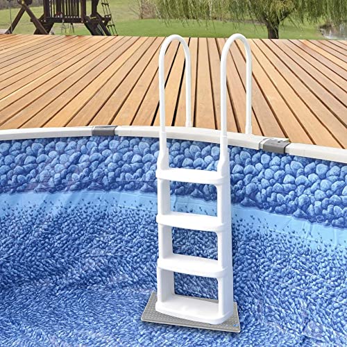Main Access Easy Incline White Deck Entry Ladder - Adjusts up to 54\" Inches + 10x24 Pool Mat