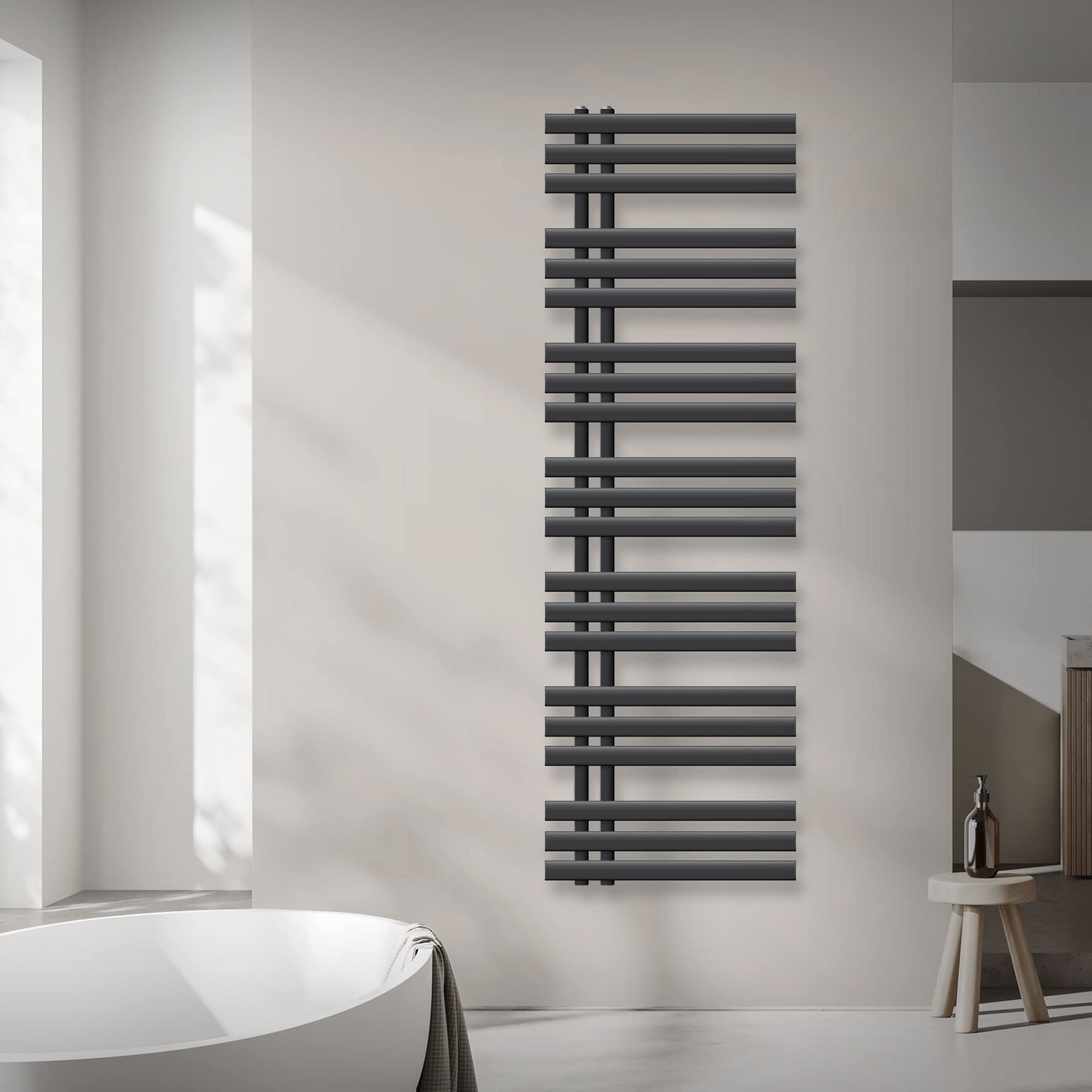 ECD Germany Iron EM Design Badheizkörper Elektrisch mit Heizstab 900 W - 500 x 1600 mm - Anthrazit - Designheizkörper Paneelheizkörper Heizkörper Handtuchwärmer Handtuchtrockner