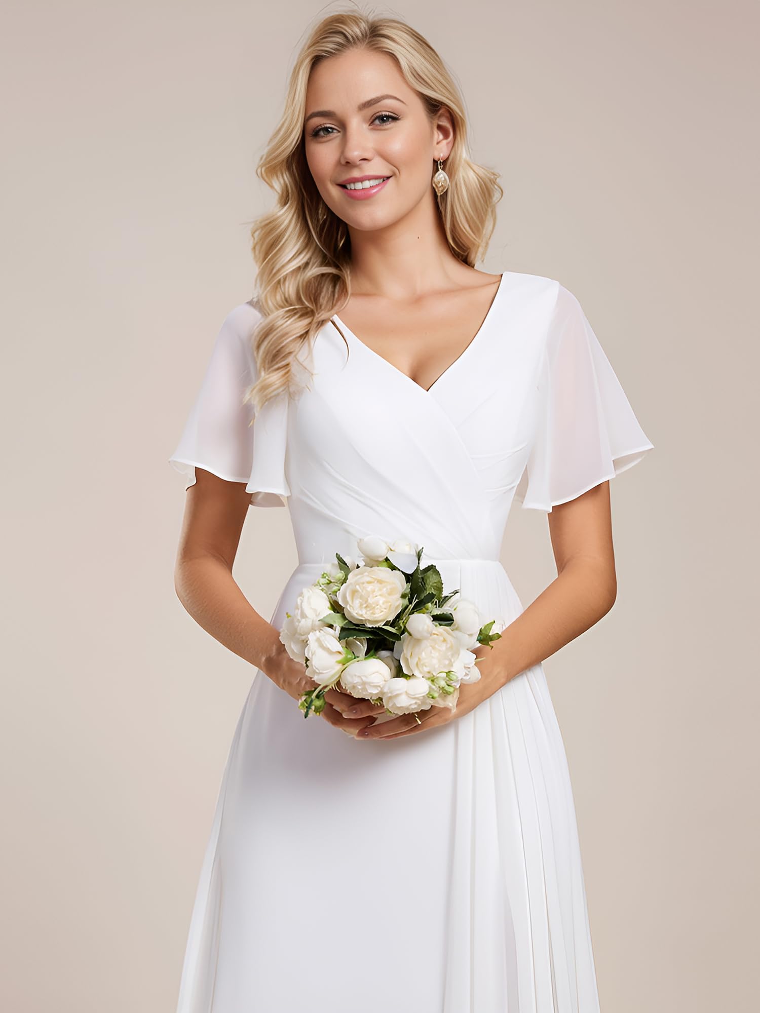 Ever-Pretty Robe de Soirée Femme Longue Mousseline Col V Fendu Manches Courtes ESS0050