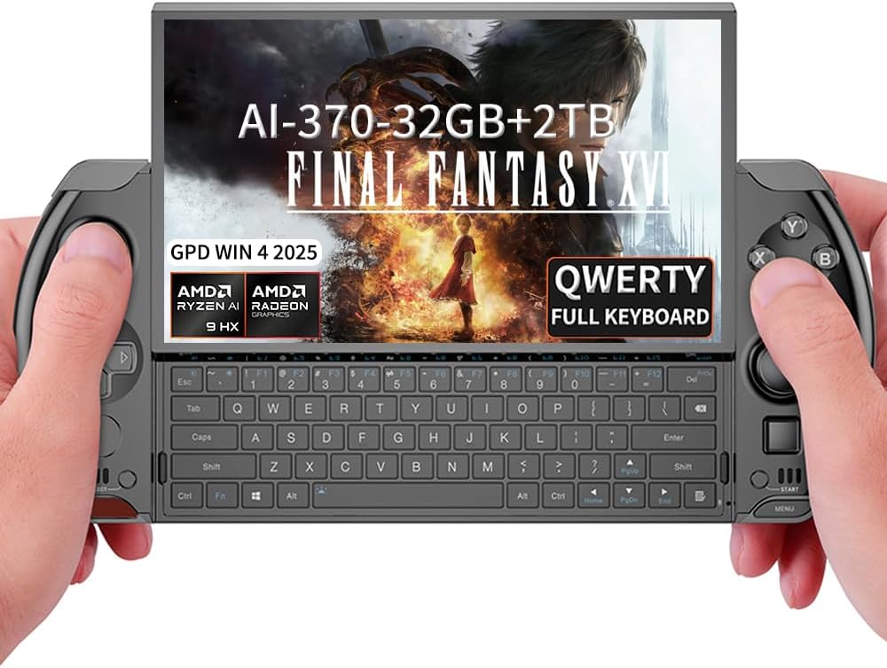 LANRUO GPD Win 4 2025 [AMD AI 370-32GB+2TB] 6 Inches Mini Handheld Win 11 PC Video Game Console Gameplayer 1920X1080 Touchscreen Laptop Tablet PC Black