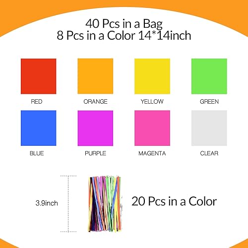Miniatura 2 de 40 piezas de papel de celofán de color de 14 x 14 pulgadas, envolturas de celofán multicolor transparente para regalo con 120 lazos metálicos, para