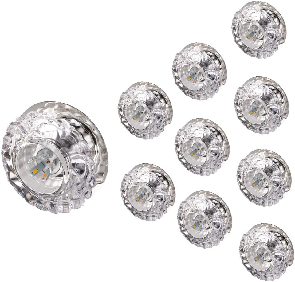 10 pcs Crystal Ceiling Light, Baffle Trim,3W/5W Round Recessed LED Downlight Crystal LED Spotlight for Living Room, Bedroom, Hallway Decoration Lighting