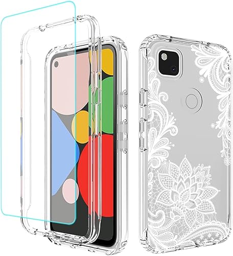 Funda de teléfono para Google Pixel 4A (no compatible con 4A 5G) G025J GA02099 con protector de pantalla de vidrio templado, bonito patrón de