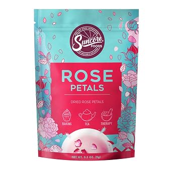 Suncore Foods Dried Rose Petals - 9g Premium Edible Flowers for Tea, Baking, Bath & Crafts - Gluten-Free, Non-GMO - Resealable Pouch