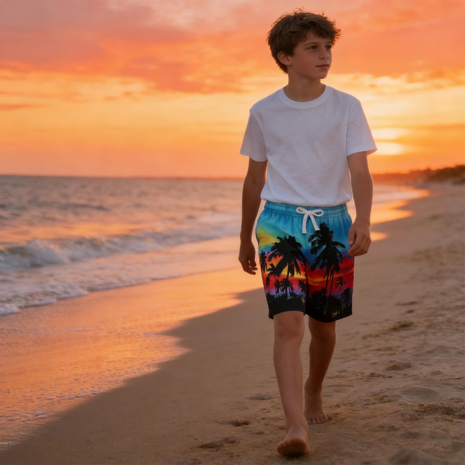 SFreeBo Costume da Bagno Ragazzo Stampa 3D Asciugatura Rapida, Pantaloncini da Mare Bambino con Vita Elastica, Fodera Rete e Tasche per Vacanze Estive 7-14 Anni