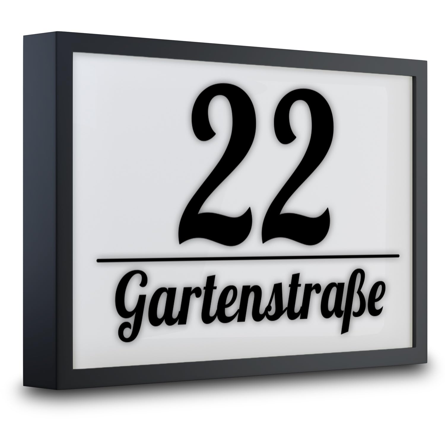 LED Hausnummer Schild – 230V Anschluss – Anthrazit 33x22 cm – Aluminium + Plexiglas – Wetterfest, personalisierbar, modernes Design für Außenbereich, klare Sichtbarkeit bei Nacht